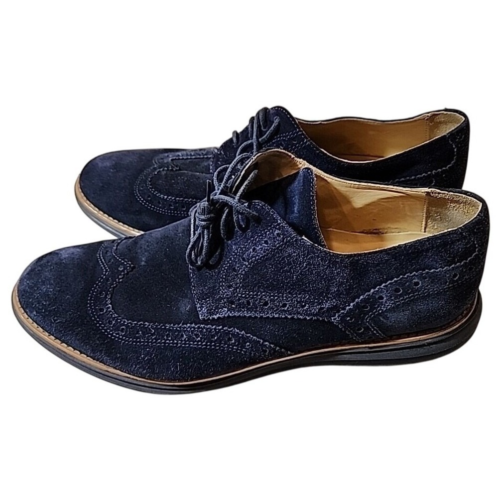 Bugatchi Mens Oxford Blue suede Wingtip Brogue Round Toe‎ Lace Up Shoes Size 12